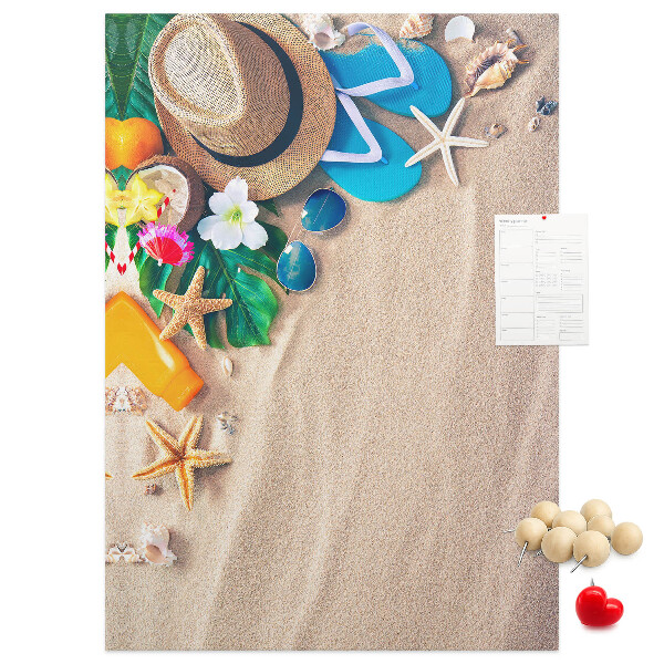 Tablero de corcho Recuerdos de verano en la playa con conchas marinas