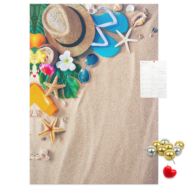 Tablero de corcho Recuerdos de verano en la playa con conchas marinas