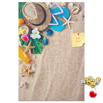 Tablero de corcho Recuerdos de verano en la playa con conchas marinas