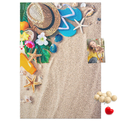 Tablero de corcho Recuerdos de verano en la playa con conchas marinas