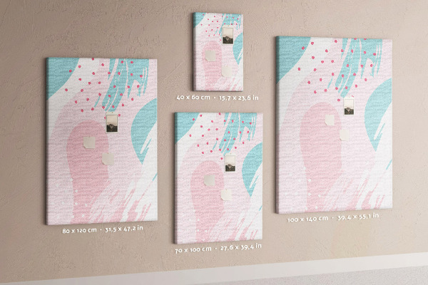 Pizarra de corcho decorativa con diseño de manchas abstractas en colores pastel