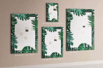 Tablero de corcho para pared con diseño de hojas tropicales y marco blanco