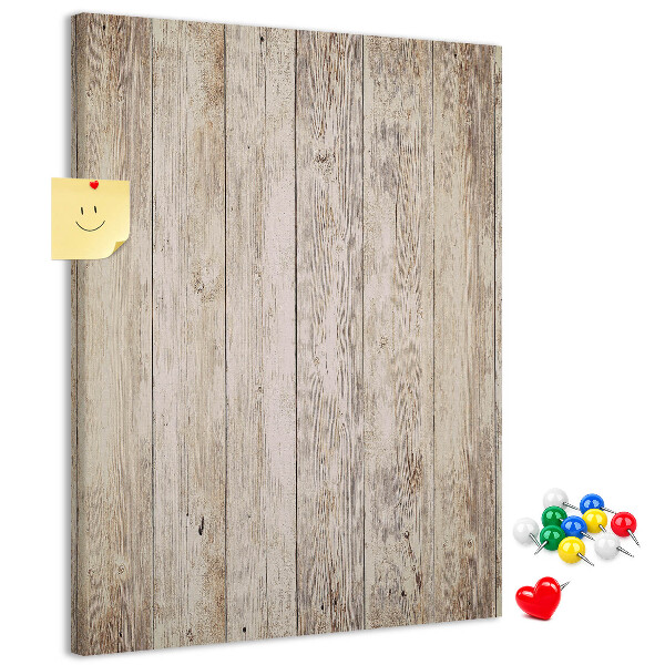 Tablero de corcho para pared Tablas rústicas en un tono natural.