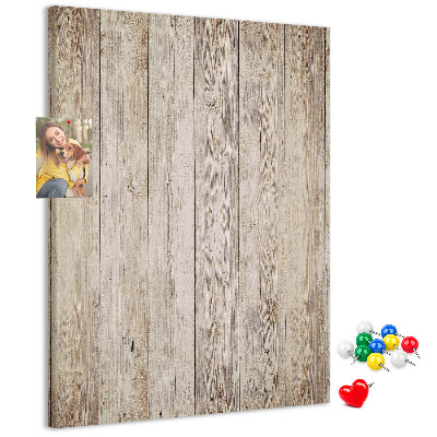 Tablero de corcho para pared Tablas rústicas en un tono natural.
