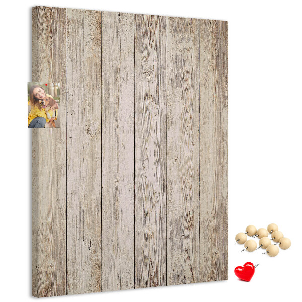 Tablero de corcho para pared Tablas rústicas en un tono natural.