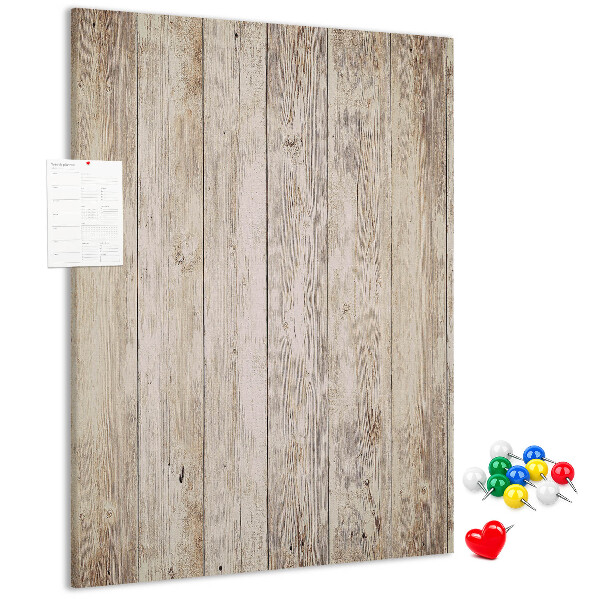 Tablero de corcho para pared Tablas rústicas en un tono natural.