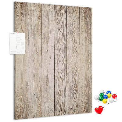 Tablero de corcho para pared Tablas rústicas en un tono natural.