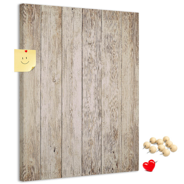 Tablero de corcho para pared Tablas rústicas en un tono natural.