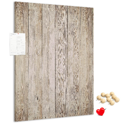 Tablero de corcho para pared Tablas rústicas en un tono natural.