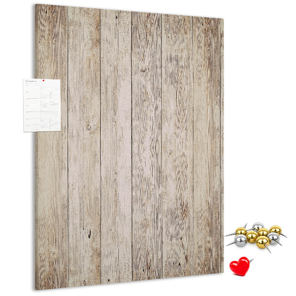 Tablero de corcho para pared Tablas rústicas en un tono natural.