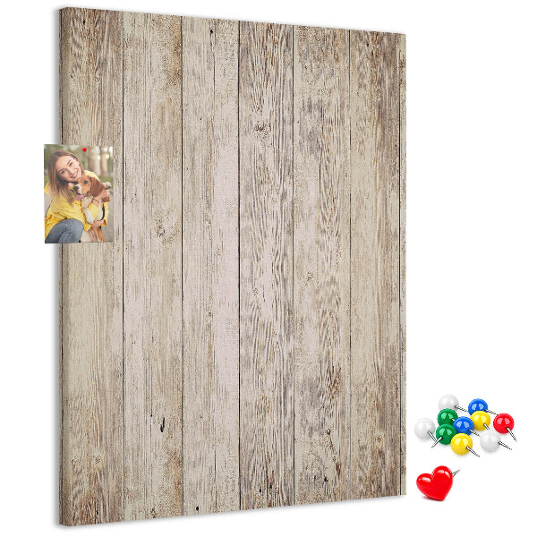 Tablero de corcho para pared Tablas rústicas en un tono natural.