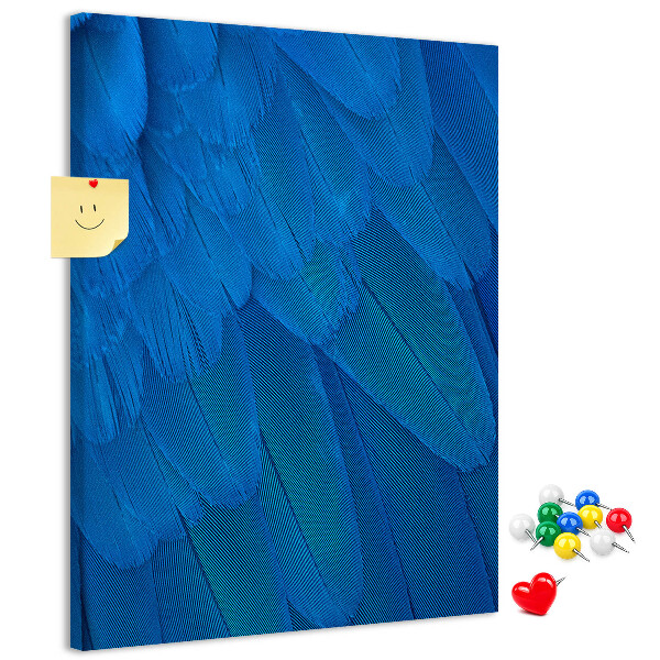 Decoración pizarra de corcho Plumas azules en la luz suave