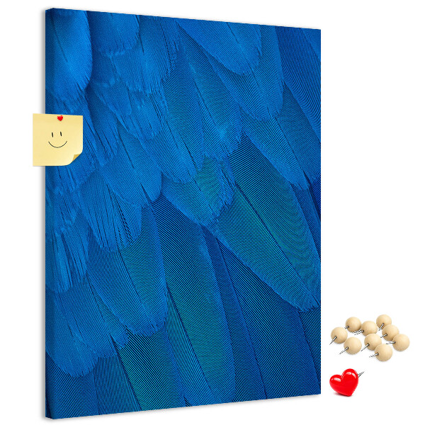 Decoración pizarra de corcho Plumas azules en la luz suave