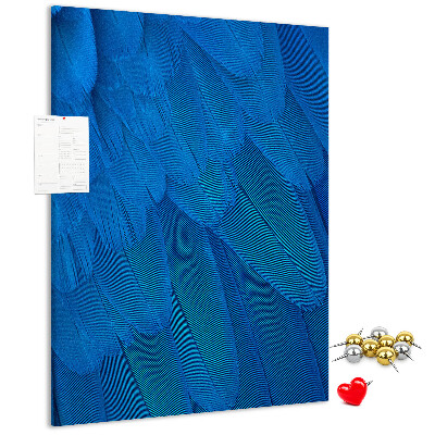Decoración pizarra de corcho Plumas azules en la luz suave