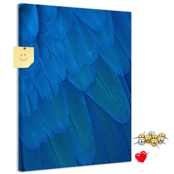 Decoración pizarra de corcho Plumas azules en la luz suave