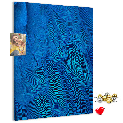 Decoración pizarra de corcho Plumas azules en la luz suave