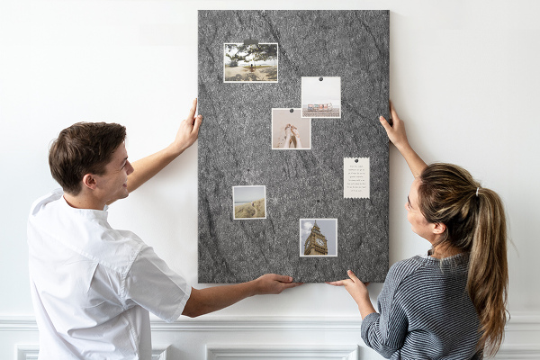 Decoración de pizarra de corcho con textura de piedra natural gris y negra