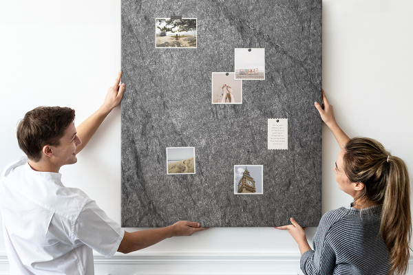 Decoración de pizarra de corcho con textura de piedra natural gris y negra