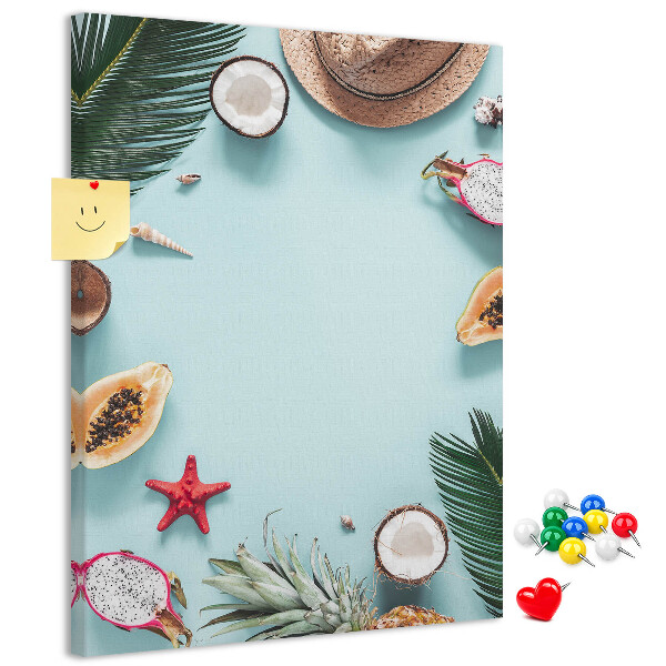 Tablero de corcho para pared diseño de frutas tropicales con toques marinos