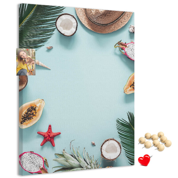 Tablero de corcho para pared diseño de frutas tropicales con toques marinos