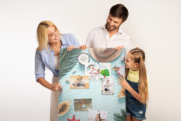 Tablero de corcho para pared diseño de frutas tropicales con toques marinos