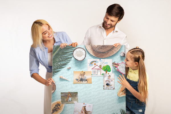 Tablero de corcho para pared diseño de frutas tropicales con toques marinos