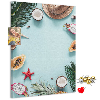 Tablero de corcho para pared diseño de frutas tropicales con toques marinos