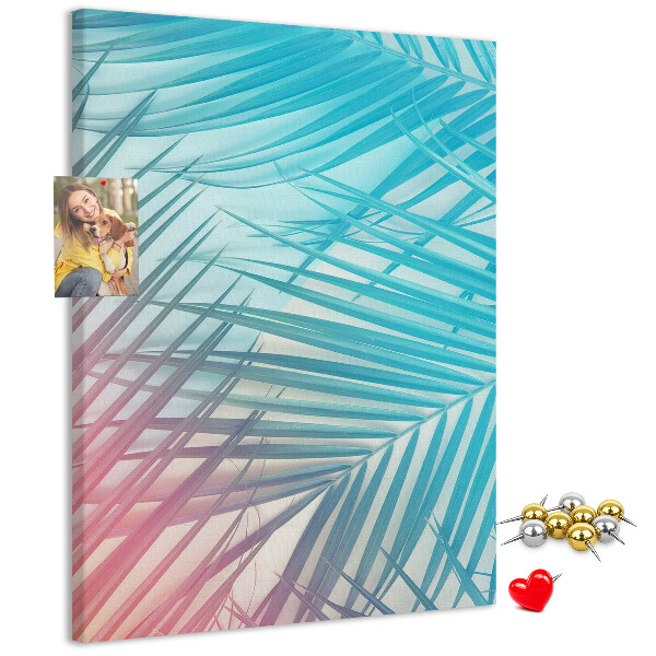 Tablón de corcho Hojas de palmeras tropicales en tonos pastel