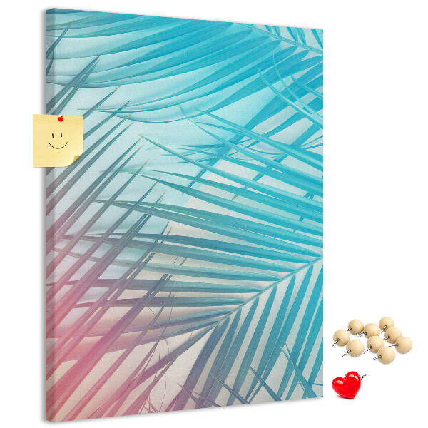 Tablón de corcho Hojas de palmeras tropicales en tonos pastel
