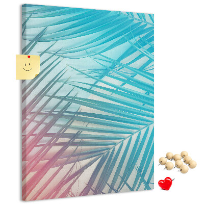 Tablón de corcho Hojas de palmeras tropicales en tonos pastel