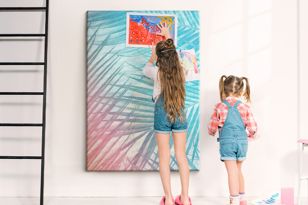 Tablón de corcho Hojas de palmeras tropicales en tonos pastel