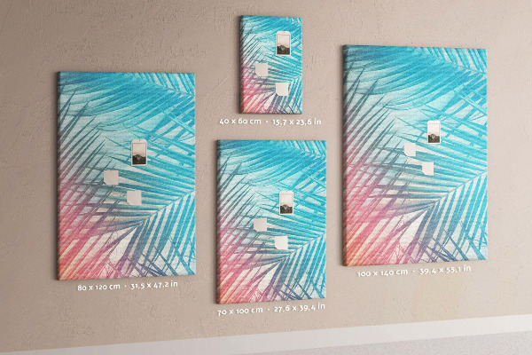 Tablón de corcho Hojas de palmeras tropicales en tonos pastel