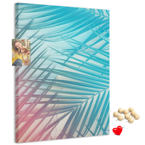 Tablón de corcho Hojas de palmeras tropicales en tonos pastel