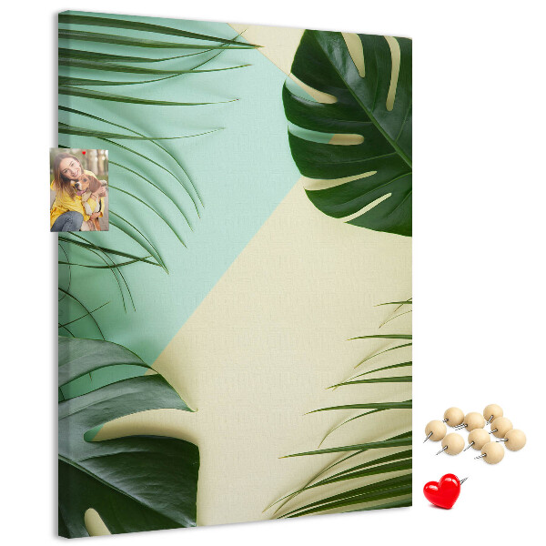 Tablero de corcho Hojas de palmera sobre un fondo pastel
