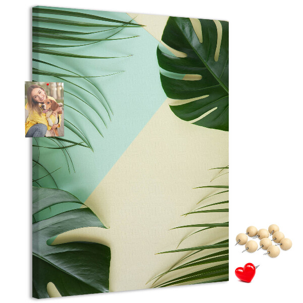 Tablero de corcho Hojas de palmera sobre un fondo pastel