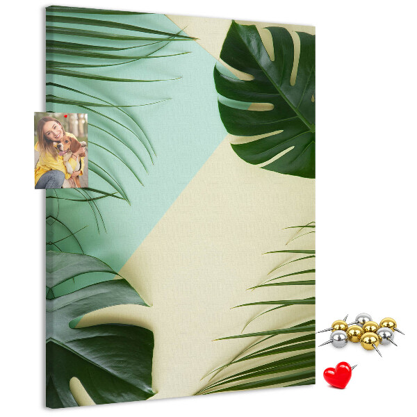 Tablero de corcho Hojas de palmera sobre un fondo pastel