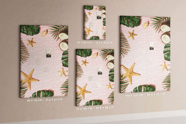 Decoración pizarra de corcho Diseño tropical con hojas y conchas.
