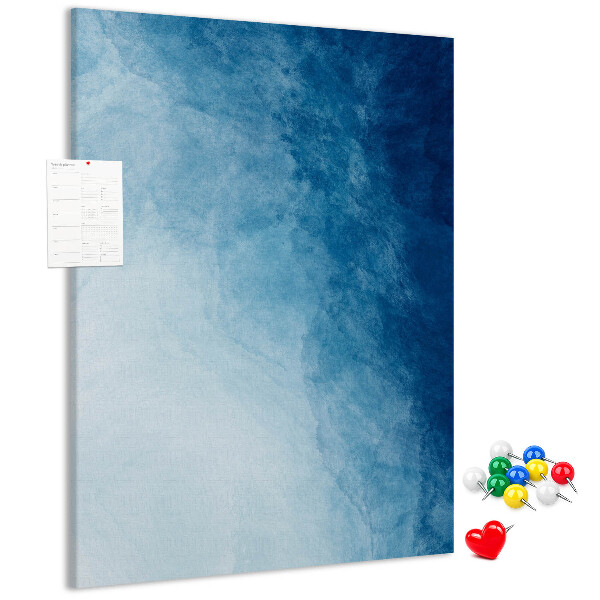 Tablero de corcho para pared en tonos de azul con un delicado tejido
