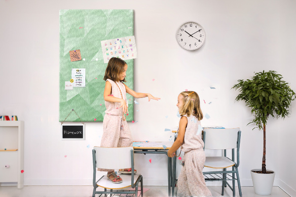 Decoración pizarra de corcho Formas geométricas en tonos verdes