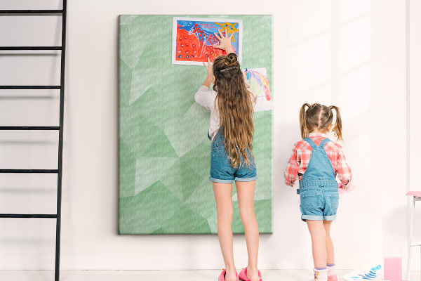 Decoración pizarra de corcho Formas geométricas en tonos verdes