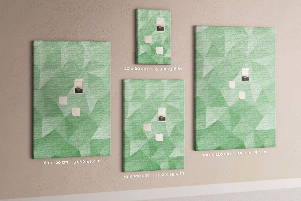 Decoración pizarra de corcho Formas geométricas en tonos verdes