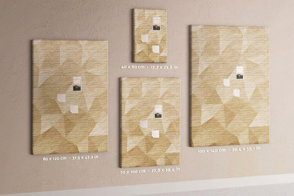 Tablero de corcho para pared Geometría en tonos beige y marrón.