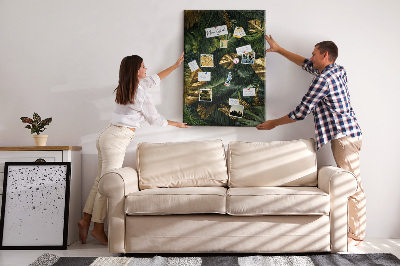 Tablero de corcho para pared con diseño de hojas doradas y plantas tropicales