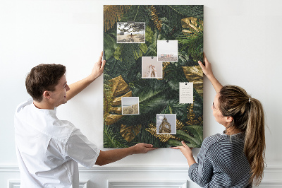Tablero de corcho para pared con diseño de hojas doradas y plantas tropicales