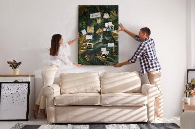 Tablero de corcho para pared con diseño de hojas doradas y plantas tropicales