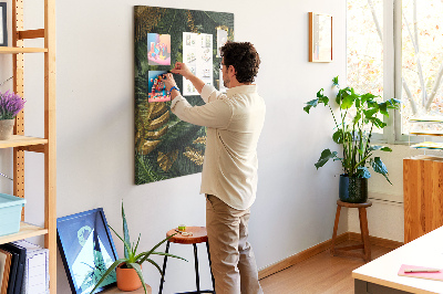 Tablero de corcho para pared con diseño de hojas doradas y plantas tropicales