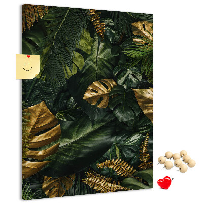 Tablero de corcho para pared con diseño de hojas doradas y plantas tropicales