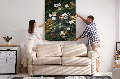 Tablero de corcho para pared con diseño de hojas doradas y plantas tropicales