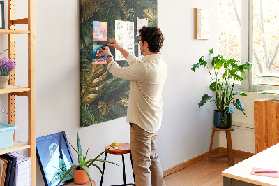 Tablero de corcho para pared con diseño de hojas doradas y plantas tropicales