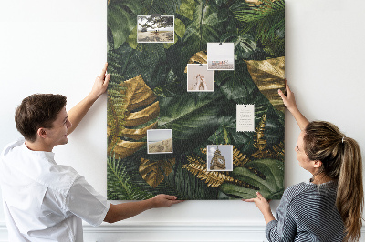Tablero de corcho para pared con diseño de hojas doradas y plantas tropicales